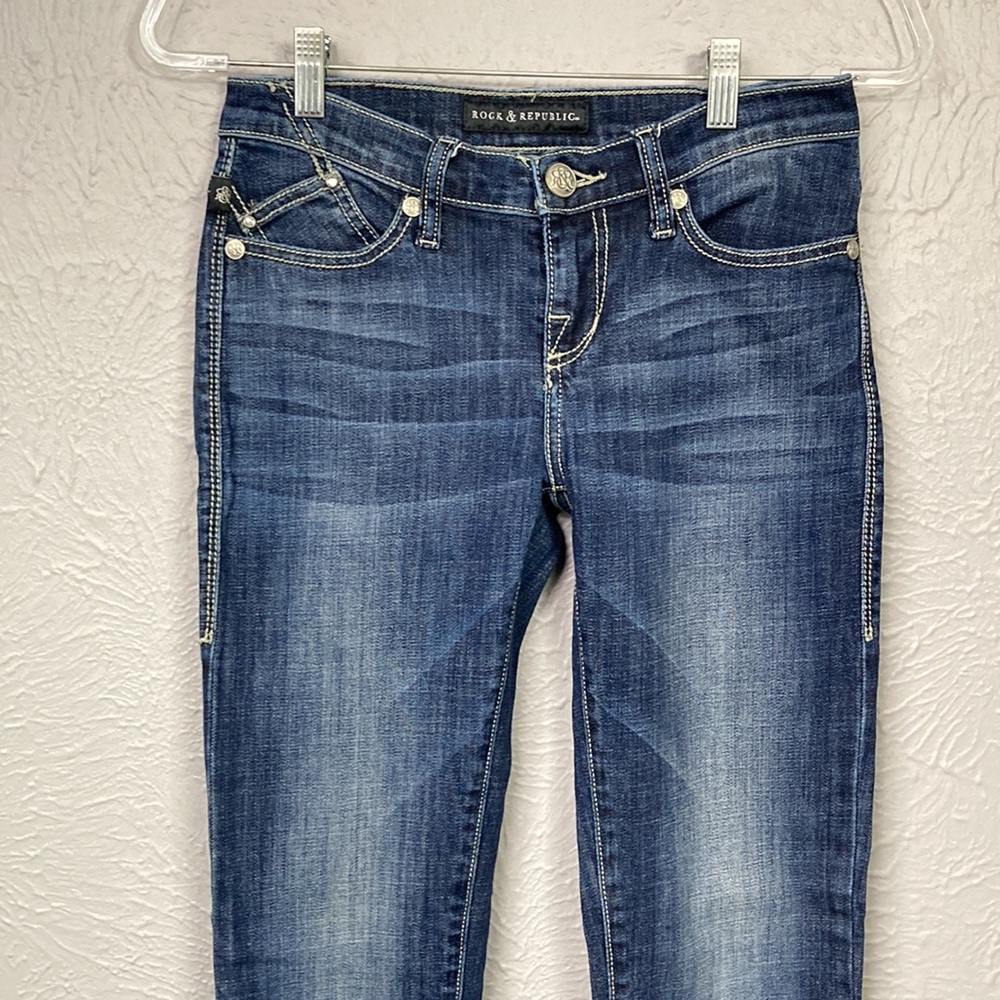 Rock & Republic Blue Kasandra Bling Pocket Jeans Women's Size 2 - Picture 5 of 16